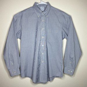 Brooks Brothers Mens L Slim Fit Long Sleeve Button Down Blue Grey Striped Shirt